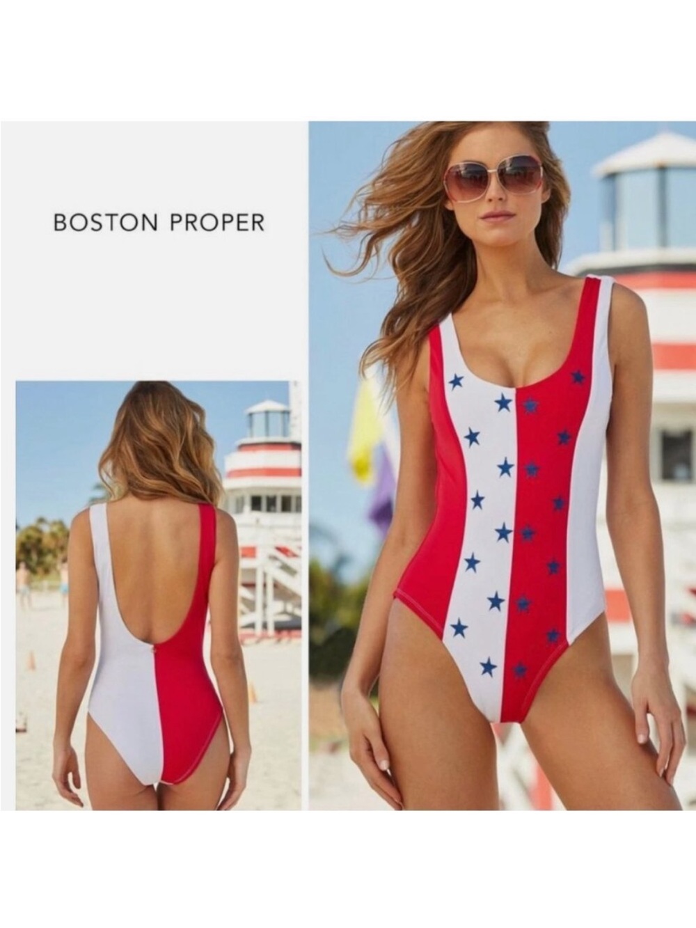 Amita Naithani Stars and Stripes Americana One Piece Swimsuit SZ 10 NWT